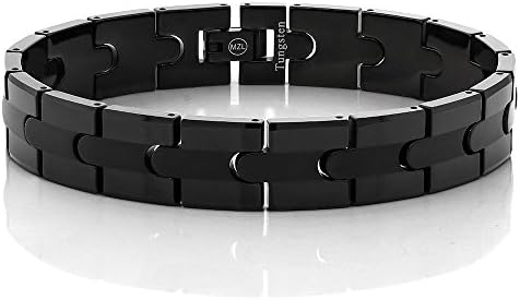 Classic Men's Tungsten Black Ionic Plated Two Tone Racing Stripe Bracelet