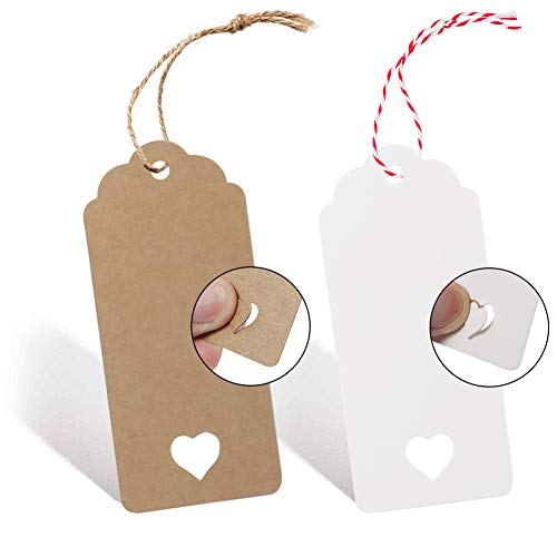 SallyFashion Kraftpapier Anhänger, 200 Stk. Geschenkanhänger Etiketten Kraftpapier Tags Karten mit Jute Schnur für Hochzeit Geschenk Weihnachten