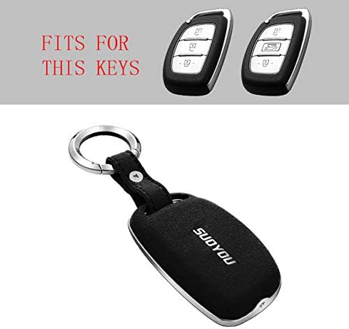 OIFMKC Car Key Cover Suede Leather Zinc alloy Car Key Protection Case Cover For Hyundai Creta I10 I20 Tucson Elantra Santa Fe 2016 2017 2018,B,Black