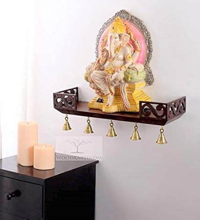 Woodkartindia Wooden Wall Shelf Temple Shelf, Temple Ghar for Statue, Living Room, Office Wall,