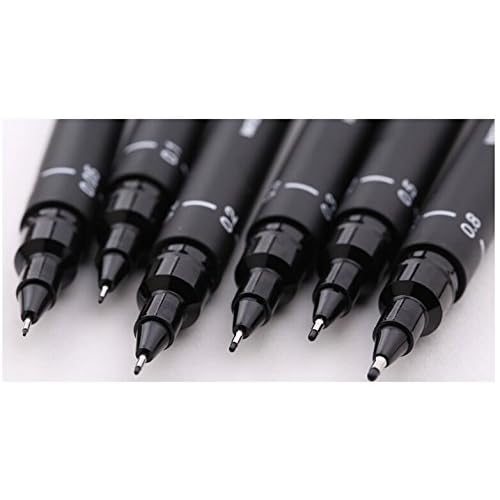 Pigment Noir 005 à 08 Mm Uni Pin Lot De 6 Feutres à Dessin