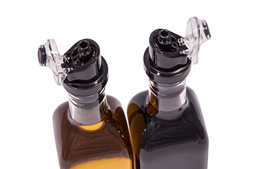 Oil and Vinegar Bottle Set with Stainless Steel Rack with Removable Cork