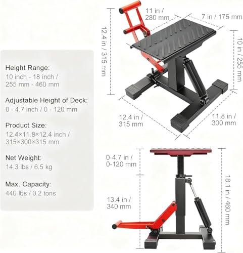 Dsocool Bike Lift Stand, Adjustable Motorcycle Lift Jack Table, 200KG Capacity, Hydraulic Lift Operation, Dirt Bike Accessories for Dirt Pit Bike Repair, Maintenance