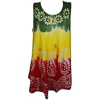 Mogul Interior Womens Tank Colorful Batik Print Sleeveless Loose Cover up Blouse