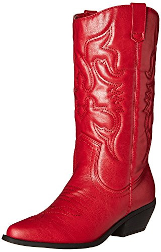 RENO-S Women's Western Cowboy Pointed Toe Knee High Pull On Tabs Boots (Red, numeric_7)