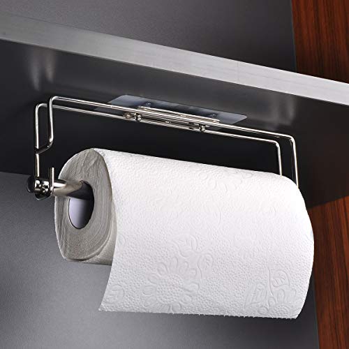 ECROCY Adhesive Paper Towel Holder for Kitchen, Wall Mount/Under Cabinet - Stainless Steel - No Drilling