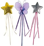 OLYPHAN Princess Wand Kit for Girls - Magical Toy Wands for Dress Up, Halloween Costume, Magic Shows, Cosplay, Birthday Party & Baby Showers, Purple Butterfly & Multi Rainbow Color Star Wands