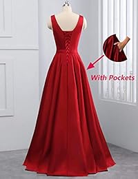 Yinyinhs Vestido de fiesta para mujer, cuello en V, con cuentas, largo y bolsillos