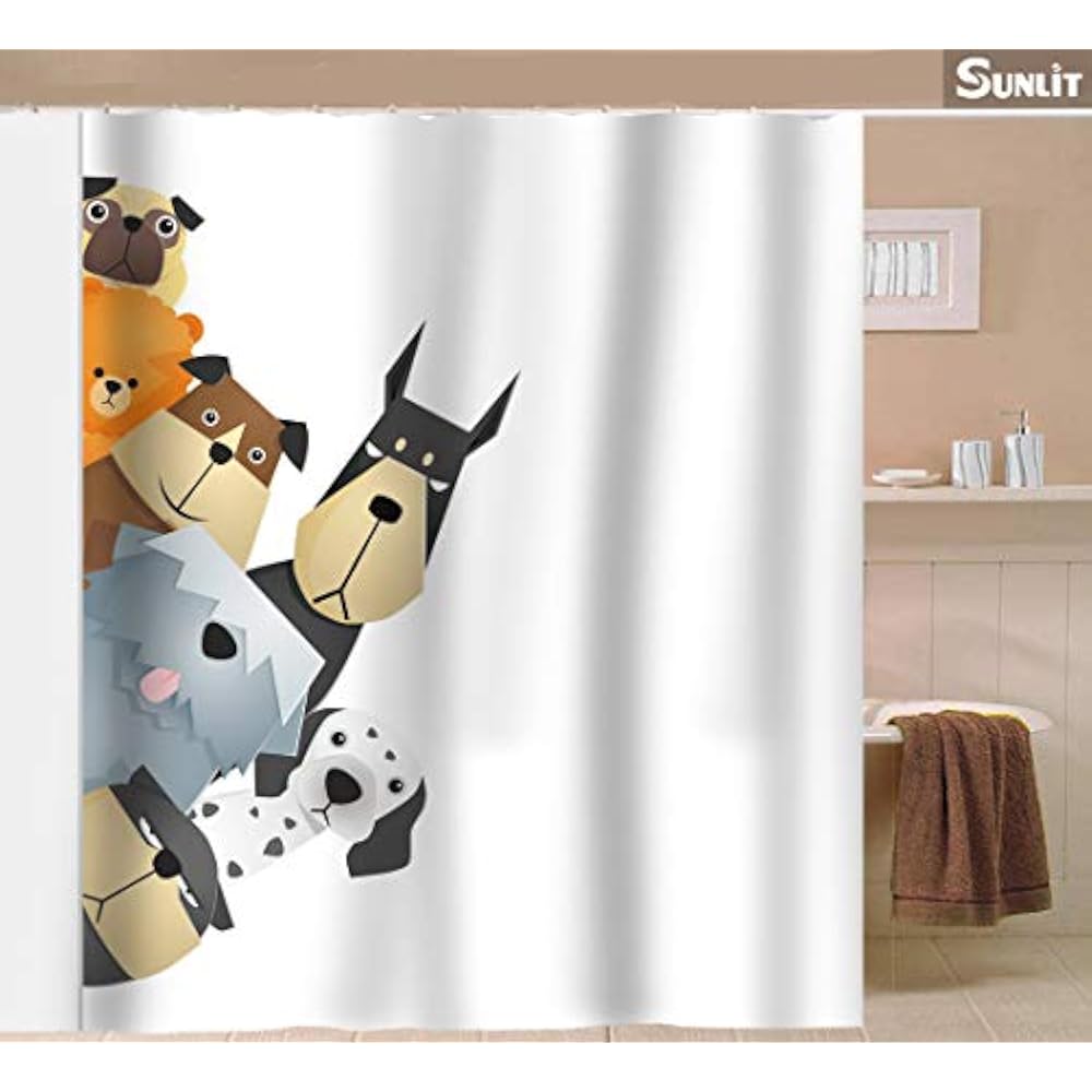 Peekaboo Cute Dogs Curious Cartoon Puppy Fabric Shower Curtain Kids