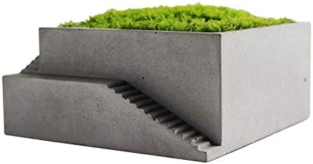 NICOLE Concrete Flower Pot Silicone Mold Moss Bonsai Cement Planter Mould Square Building with Stairs Shapes