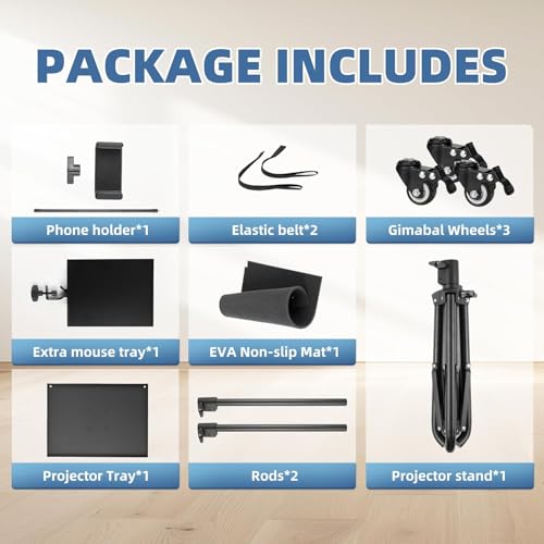 CENXI Laptop Tripod on Wheels with 2 Shelves, Portable Projector Floor Stand Adjustable Height 24 to 59 Inch with Phone Holder