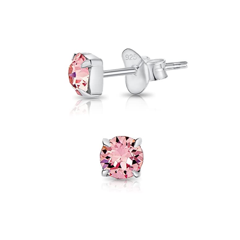 DTPsilver® 925 Sterling Silver SMALL Square Stud Earrings made with Round Glittering Crystals from Swarovski® Elements - Diameter: 4 mm - Colour : Light Rose