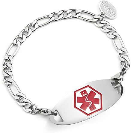 BAIYI Women Stainless Steel Medical Alert ID Bracelets Classic Figaro Chain 6-8in (Free Engraving)