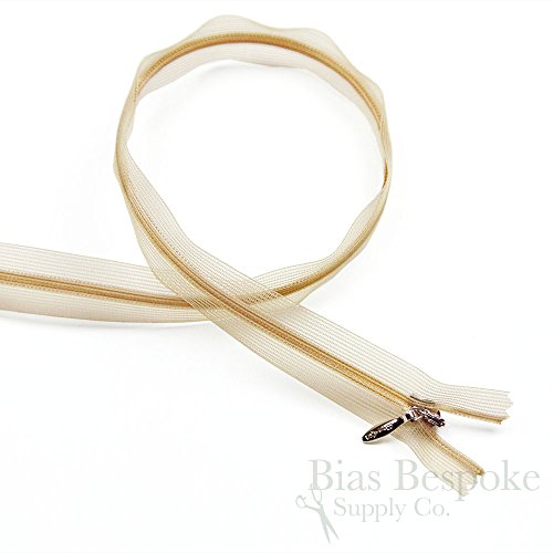 Set of 12 Transparent Invisible Zippers with Silver Pullers, Nude 2 Color, 24" Length