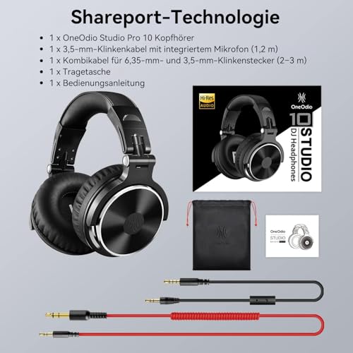 OneOdio Over Ear Studio Headphones with Cable with 6.3 mm & 3.5 mm Jack, Closed DJ Headphones with 50 mm Driver, Bass Sound