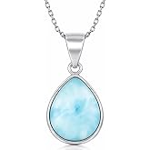 Beaux Bijoux Larimar Necklace for Women – Natural Larimar Pendant Necklace in 925 Sterling Silver – Caribbean Blue Gemstone - Unique Jewelry Gift