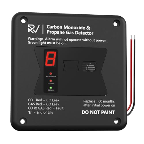 RV C0 and Propane Detector, Replacement for Old Detector #31011, TIDOOS 2 in 1 C0/LP Gas Monitor with Digital Display, DC 12V, Flush Mount, Black