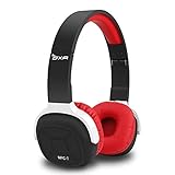 OXA Wireless Bluetooth Headset Foldable Noise Cancelling Sport Headphones with Microphone, NFC and Pedometer for TV Smartphone Devices, Black & Red