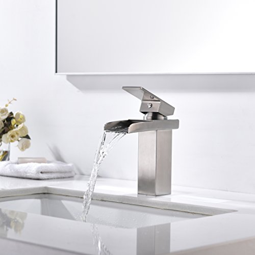 Lead-free Best Comercial Modern One Hole Single Handle Lavatory Vanity Brushed Nickel Waterfall Bathroom Sink Faucet,Bathroom Faucets Spout Simple Mount