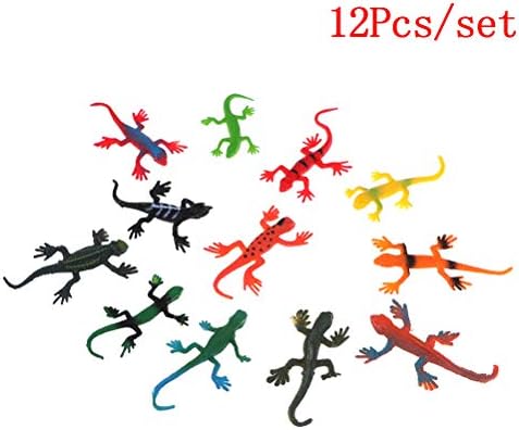 Acewen 12Pcs Plastic Mini Lizard Model Figures Realistic Gecko ReptilesToys for Kids Gift Goodie Bag Fillers Multi-Color Child Education Props Rainforest Animal Home Decor Halloween Animal Figures