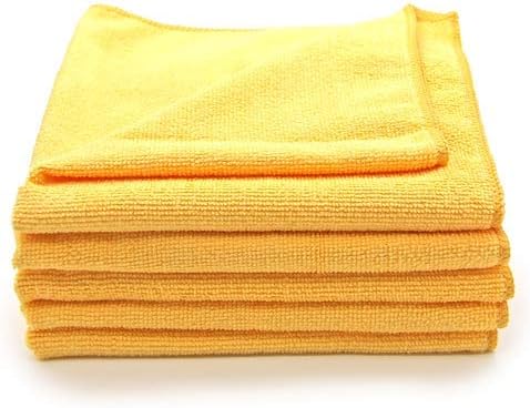 PRETEX Microfibre Cloth Pack of 5 with 300 GSM, yellow, ultra-fine, easy on the paint, highly-absorbent, cleaning cloth, polishing rag, car cleaning, microfibre cloths