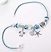 European Ocean Beach Charm Beaded Leather Blue Wrap Bracelet 8.5 Inch for Women and Teen Girls Turtle Starfish Seashell Dolphin Dangle Charms Murano Glass Beads Prime Gift
