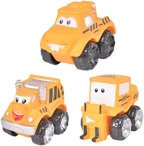3 Pack Car Toy Set,Soft Rubber Slide Forward Race Toy Cars,Construction Trucks Cartoon Vehicles for 3 4 5 6 Years Old Boys Girls Kid Gift