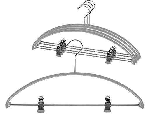 Mawa by Reston Lloyd European Non-Slip Metal Clothing Hanger, Smooth Shoulder Support & Adjustable Pant Clips, Set of 5, Silver