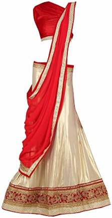 Saraaj Fashion House Exclusive and elegant semi stitched lycra fabric lehenga with gota and zari work, choli and velvet blouse piece with golden border and a beautiful georgette dupatta with velvet border. (Golden and Red