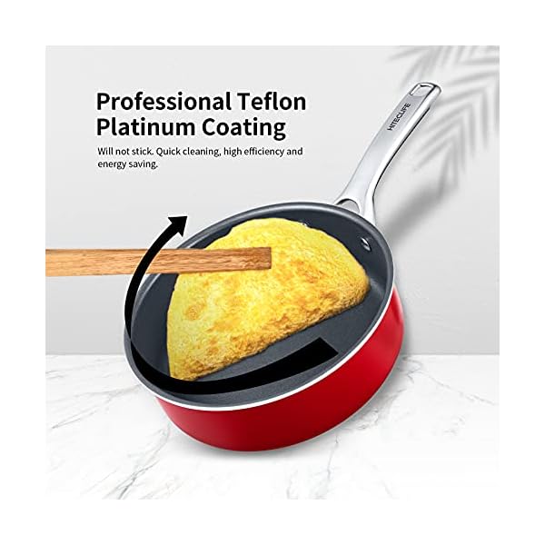 HITECLIFE Saute Pan with Lid, 3.2L Nonstick Jumbo Cooker with Induction Base, Stainless Handle Steel Aluminum Deep Frying Pan, Heat Evenly, PFOA-Free, Red