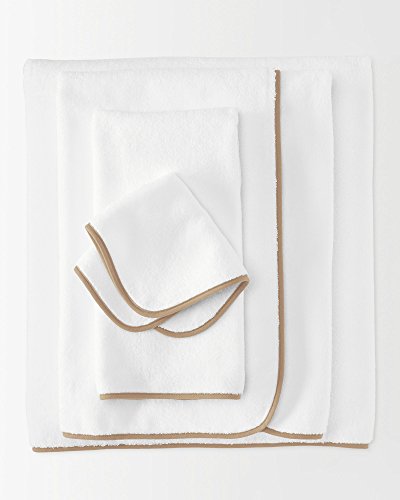 Bathroom Towel Set by Macouba: Superior Quality 600GSM White Cotton Bath Towel Set with Beige Border/Trim| Soft, Ultra Absorbent Luxury Spa/Hotel Towel Pack of 2 Bath Towels, 2 Hand, 2 Face Washcloths