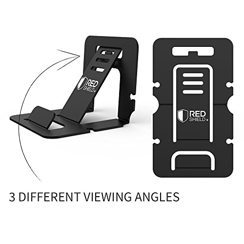 RED SHIELD Universal & Portable Phone Stand. Flexible, Foldable Credit Card Size. Perfect for Viewing Movies & Videos on Your Smartphone in Landscape. Works as Earphone, Earbud Cord Wrap Organizer. - Thumbnail 3