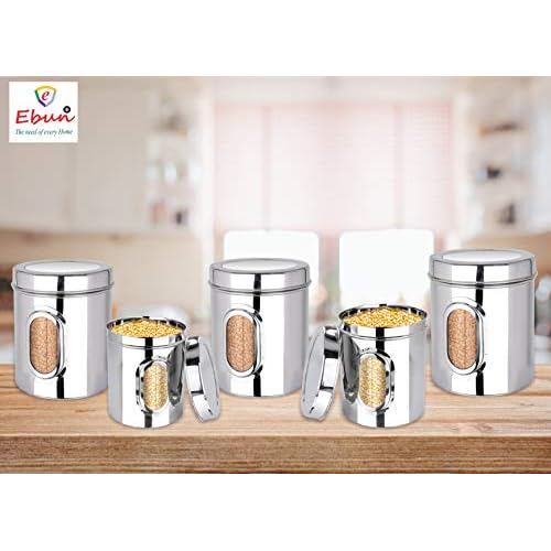 Ebun Stainless Steel Set Of 5 Canisters Containers Ubha Dabba With Lid For Kitchen Storage 850 1200 1400 1950 2500 Ebun