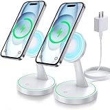 2 Pack Magnetic Wireless Charger Stand 15W Fast Mag-Safe Charger for iPhone iPhone 17 /17 pro/ 17 Air/ 17 pro max 16/15/14/13/12 Series Magnet Wireless Charging Station with Light for AirPods
