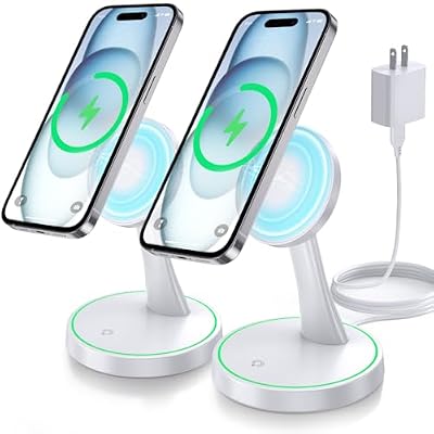 2 Pack Magnetic Wireless Charger Stand 15W Fast Mag-Safe Charger for iPhone iPhone 17 /17 pro/ 17 Air/ 17 pro max 16/15/14/13/12 Series Magnet Wireless Charging Station with Light for AirPods
