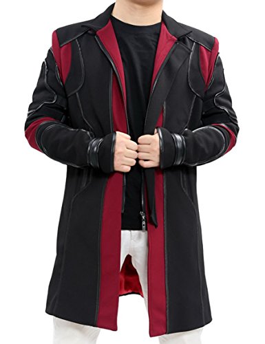 Halloween Men's Hawkeye Trench Coat Jacet Overcoat Costume Black with Red