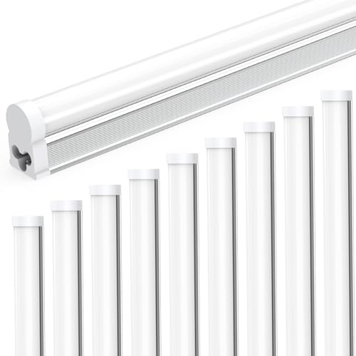JESLED 10 Pack LED Shop Light 4FT, 20W, 2200LM, 6500K Super Bright White, T5 LED Tube for Garage, Workshop, Warehouse, 4 Foot Linkable Ceiling Lights, Plug and Play, ETL Listed