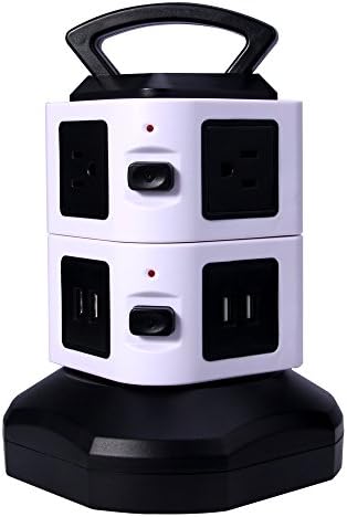 LIFEET Vertical Power Strip Multi-sockets 6 Outlets and 4 USB, 2500W, 110-250 Worldwide Voltage Tower Power Socket Outlets with 6.5 Feet Cord for Home and Office or Store White
