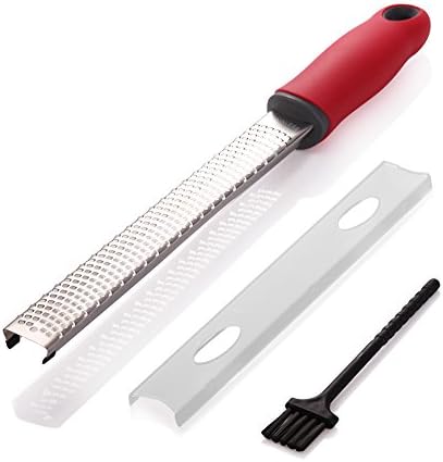 Homkit Zester Grater Kitchen Gadget - Lemon, Cheese, Ginger, Nutmeg, Chocolate, Vegetable, Fruits - Professional Stainless Steel Blade and Non-Slip Handle + Protect Cover + Brush - Dishwasher Safe