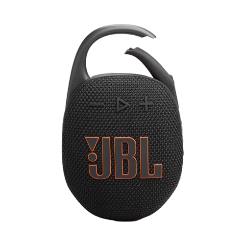 JBL Clip 5, Enceinte Bluetooth ultra-portable, mousqueton intégré, son JBL Pro, basses percutantes, 12 heures d'autonomie, fonction Playtime Boost, résistante à l'eau et à la poussière IP67, en noir