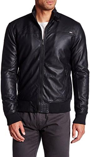 Fresh Brand Mens Casual Faux Leather Jacket (Small, Black)