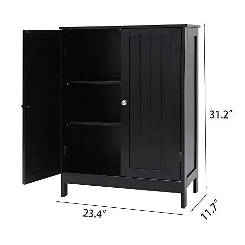 IWELL Black Bathroom with 2 Doors, 3 Heights Available, Free Standing Floor Storage