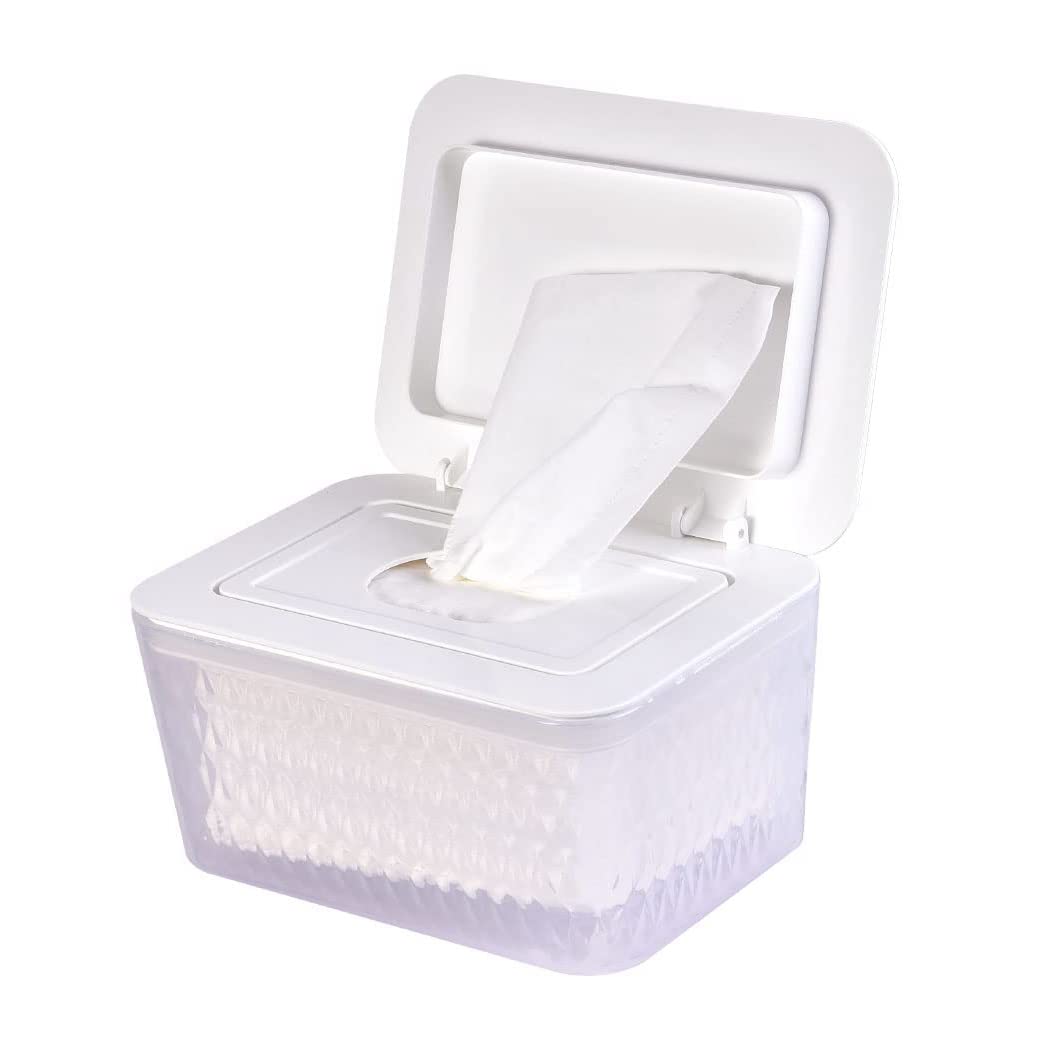 Wipes Holder, Wipes Dispenser with Lid, Pouch with Lid, Baby Wipes Case Keeps Wipes Fresh， Wipe Container Regular Storage Case Box(White,1P)