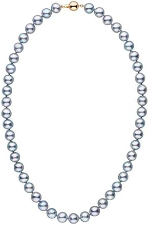 8.0-8.5 mm 18 Inch Silver-Blue Akoya Baroque Cultured Pearl Necklace - 14K Yellow Gold