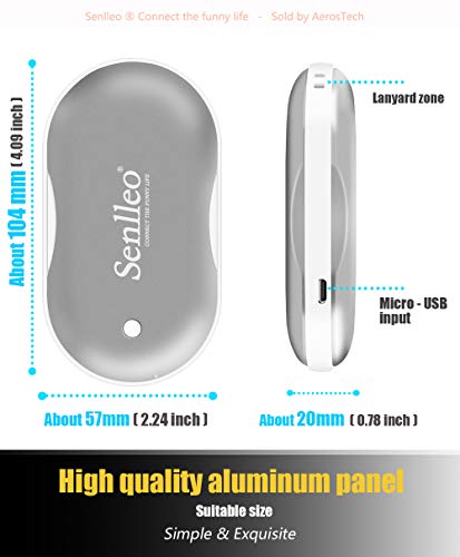 Senlleo Hand Warmer, Rechargeable Hand Warmer : 5200mAh Battery Hand Warmer/Powerbank with Mini Flashlight Function, Double-Sided Warmer Winter Gift for Girl/Men/Women(Silver)
