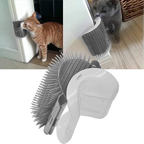 UPREE Self Groomer with Catnip,Cat Wall Corner Massager Cat Brush Cat Toy Gray