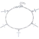 Vanbelle Sterling Silver Jewelry - Rhodium Plated with 925 Stamp - Dangling Cross Charm Bracelet - Elegant handcrafted - for Women - 6.5" long + 1" extender