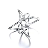 Redbarry Trendy Cross X Shaped Mid Finger Rings with Tiny CZ Paved in 18k White Gold Plated, Size 8