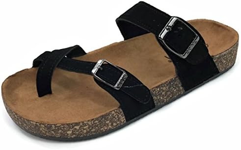 Annas Fashion Anna Women's Double Strap Cork Sole Slide Sandal With Buckle, Silver, 10