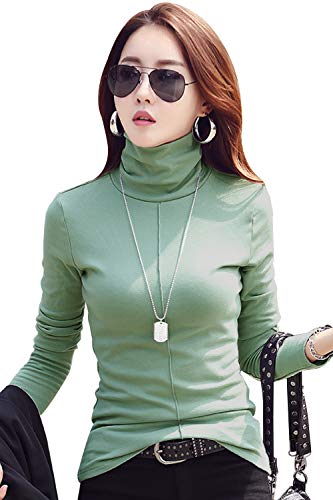 Womens Turtleneck Long Sleeve Fitted Turtleneck Top Shirt for Womens,Pea Green,XL